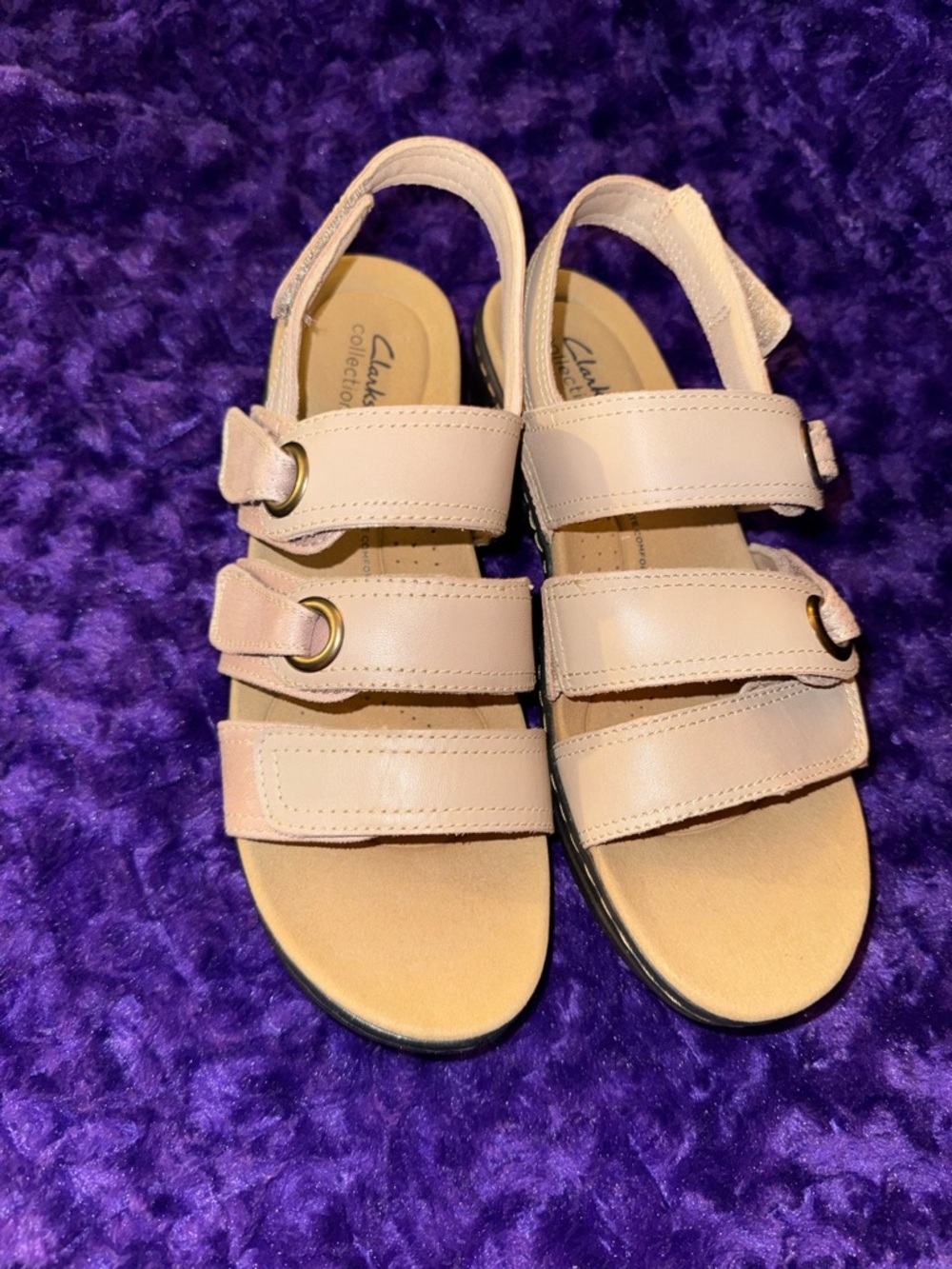 Clarks Women's Beige Triple-Strap Slingback Sandals